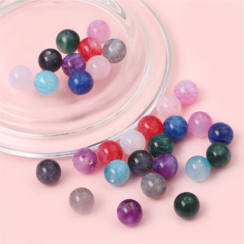 10pcs Colorful Resin Beads Starry Sky Pattern Round Bead For Handmade Necklace Bracelet Earrings Jewelry Making Accessories 10mm
