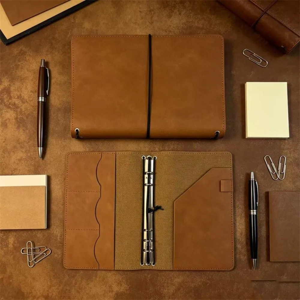 Refillable Notebook Organizer Loose Leaf Compact Notebook Cover Journal Cover Crazy Horse Leather Book Protective Cover