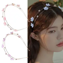 Double Root Colorful Butterfly Flower Hair Hoop Sweet And Fine Edged Alloy Headband Simple And Versatile Hair Accessories