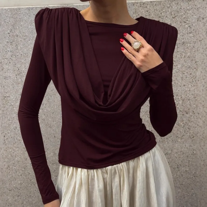 Fashion Solid T Shirt Women's Clothing Casual Long Sleeve O Neck Pullover Slim Tee Shirt Femme Holiday High Street Chic Clothes
