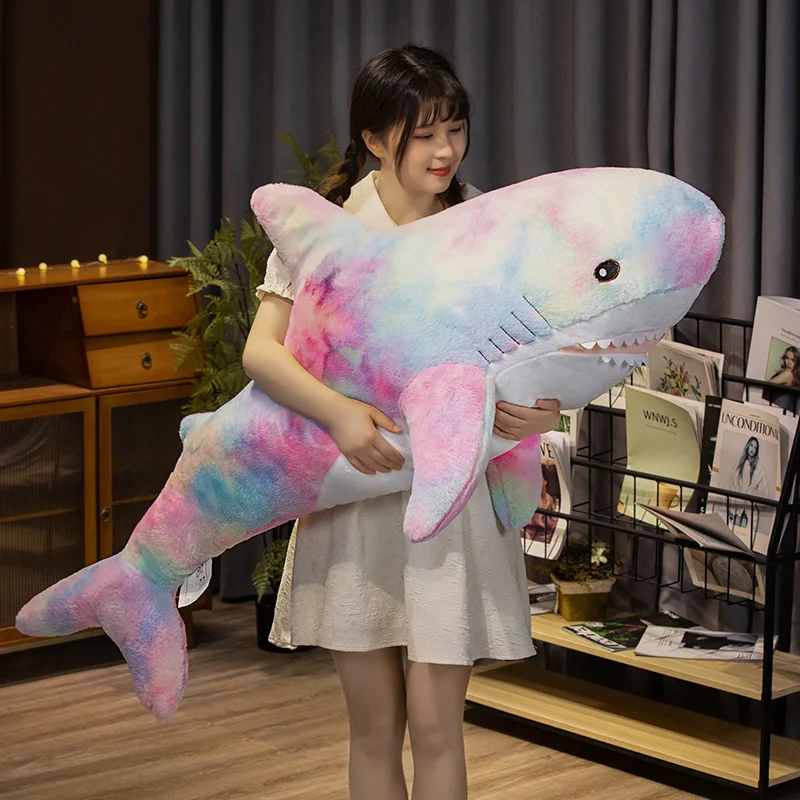 30-140cm Colorful Big Shark Plush Toys Simulation Great Shark Sleeping Stuffed Pillow Soft Sea Animal Doll Kids Birthday Gift