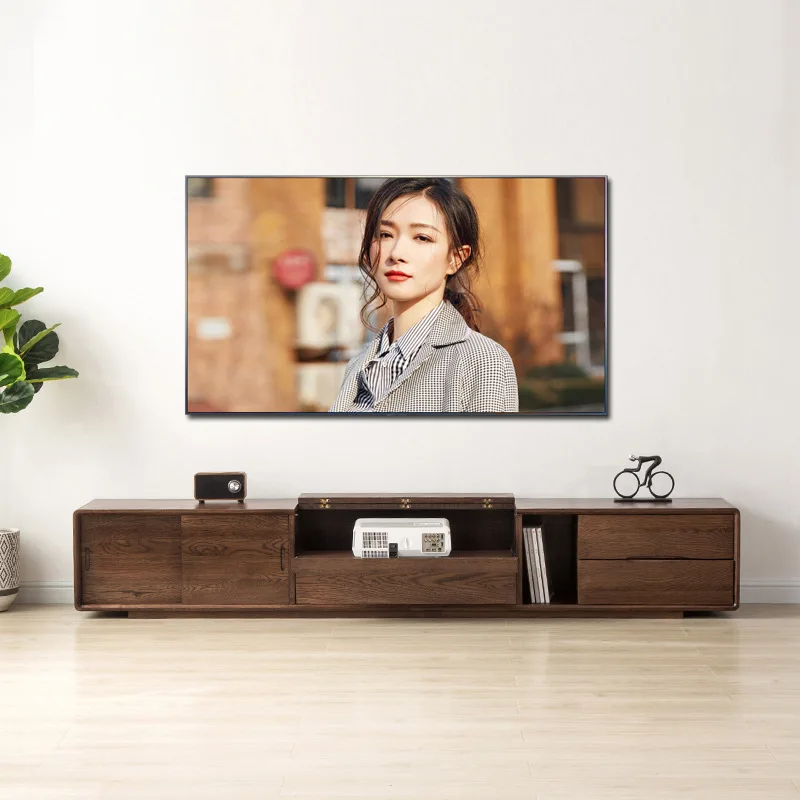 White oak laser projector TV cabinet simple black walnut low cabinet cherry wood telescopic
