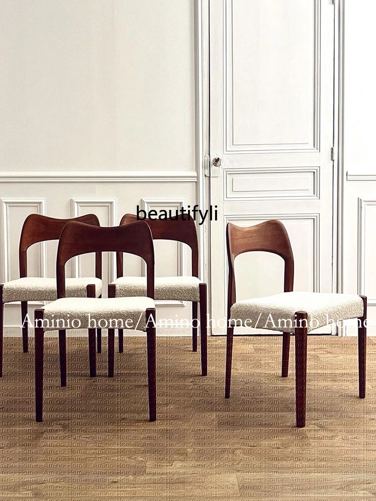 French Retro Dining Chair Lamb Wool Dining Chair Designer Dining-Table  Backrest Study Chair