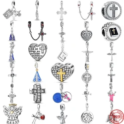 925 Sterling Silver God Bible Religion Cross Priest Jesus Cross Dangle Bead Diy Fit Original Pendant Charm Bracelet Women Jewel