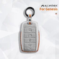 Alcantara High-quality Car Key Case Cover Holder Key Shell Buckle For Hyundai Genesis 2017 - 2020 G70 G90 G80 4 Buttons