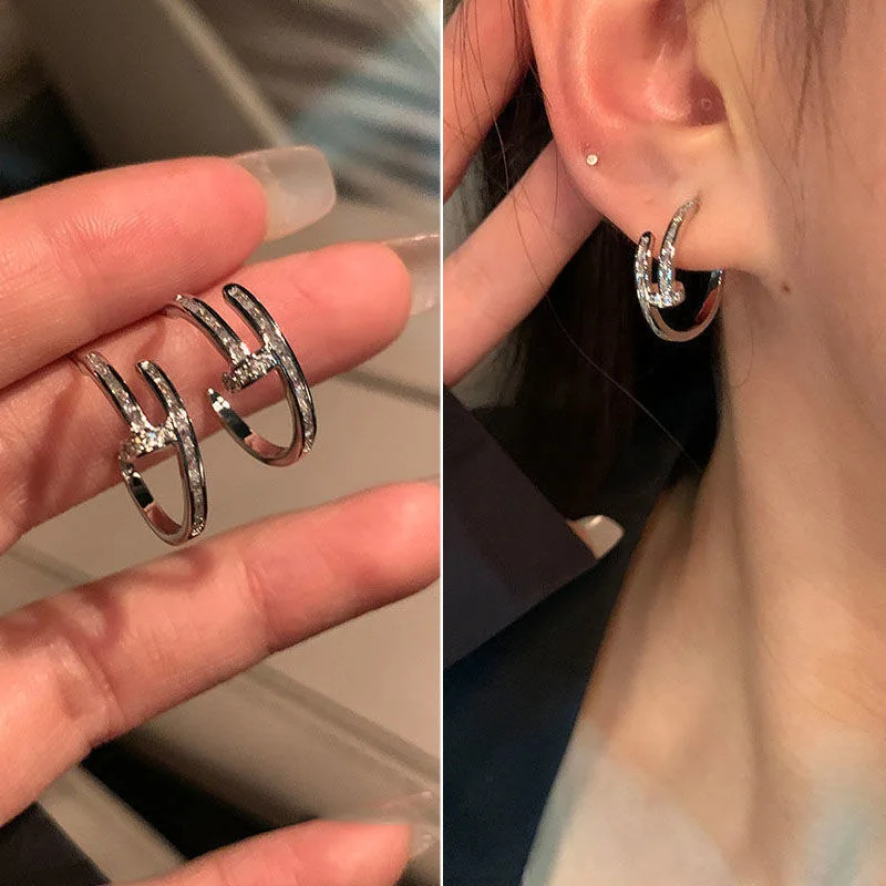 Fashion Nail Earrings Geometric Circle Earrings for Women Simple Design Silver Color Gothic JewelryPartyAccessoriesGiftwholesale