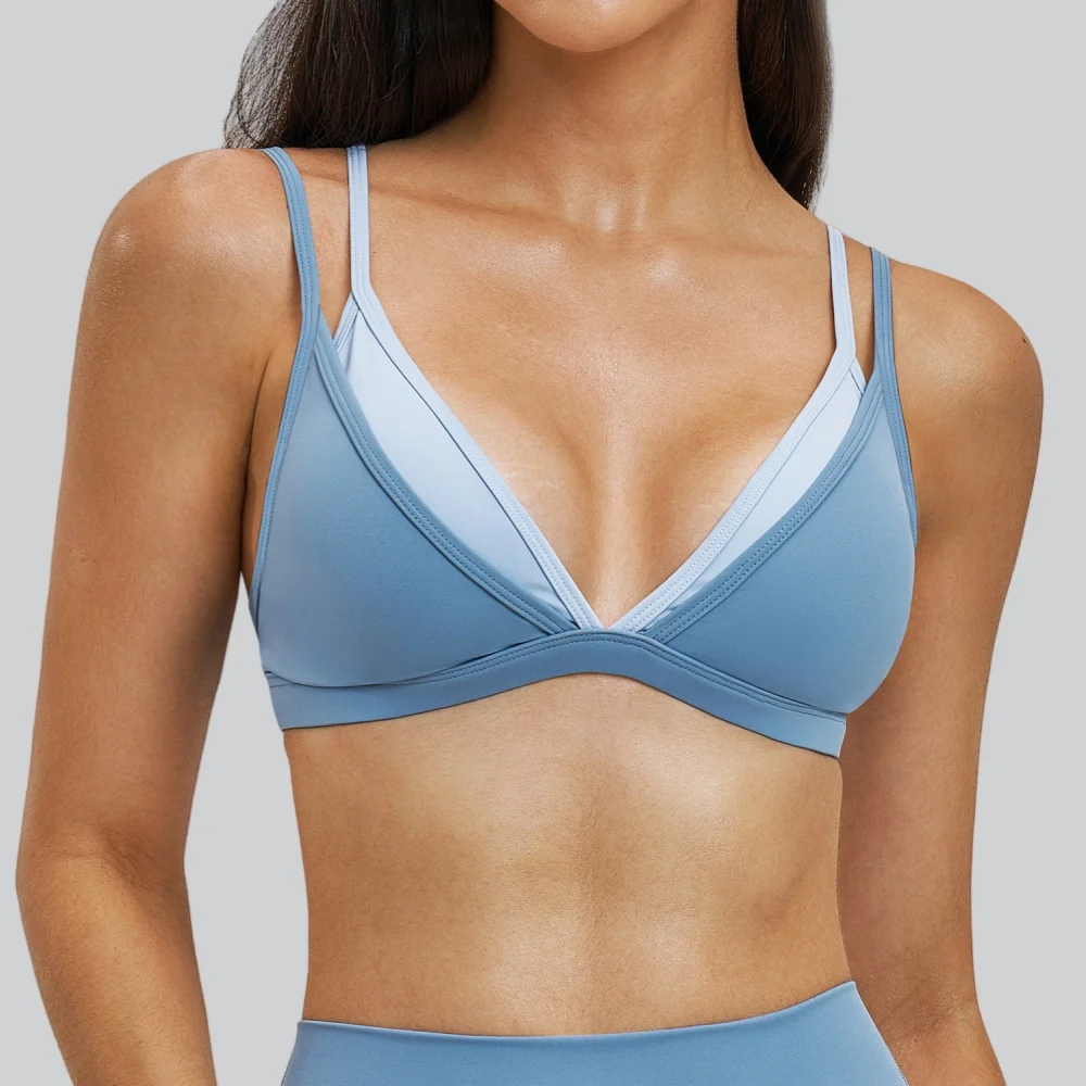 Sports Bra Women Color Blocking Gym Top False Two-Piece Shockproof Breathable Push-up Fitness Yoga Bras Running Sports Underwear