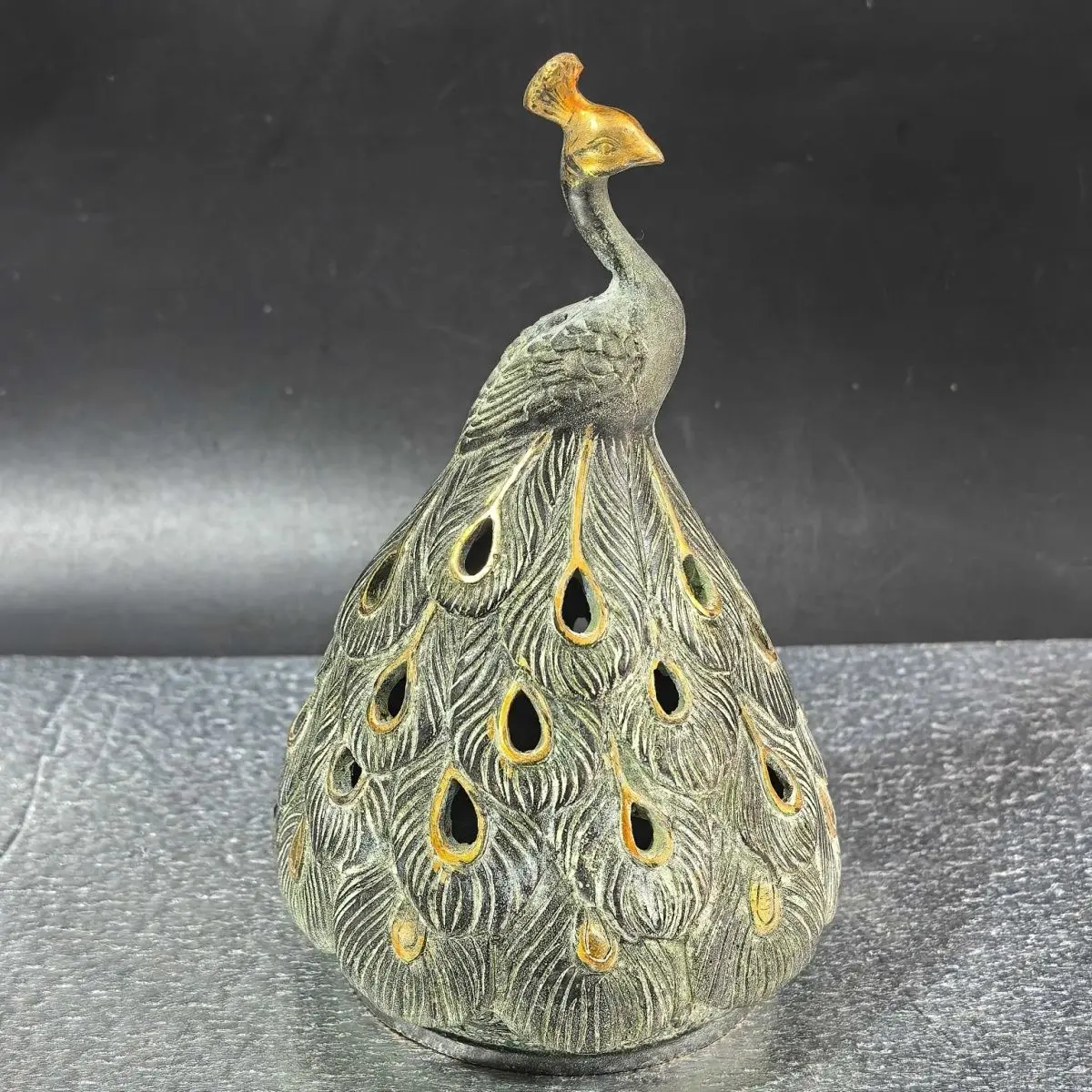 Gilt Bronze Peacock Incense Burner Ornament, Bronze Ware for Collection