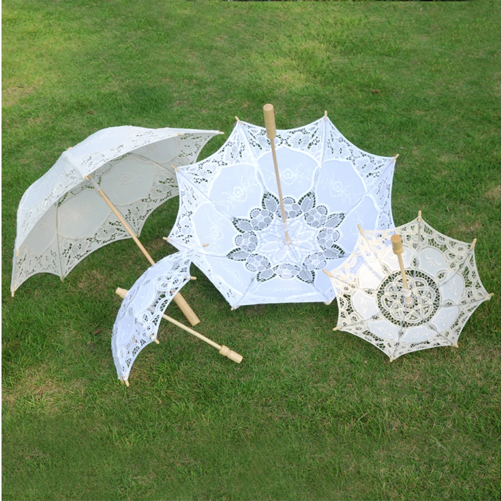 

Lace Parasol White Handle 52cm Diameter Embroidered Bride Wedding Umbrella Photography Decorative Bridal Shower Bridesmaid