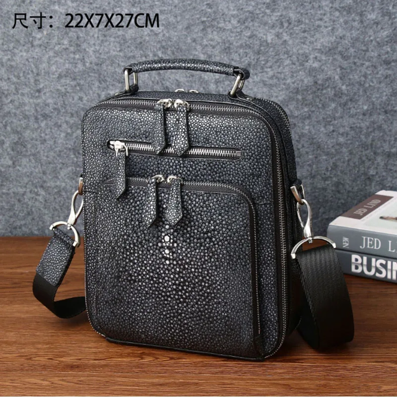

New Smooth Pearl Fish Pattern Men's Shoulder Cross Bag Luxury Handbag Leather Men's Bag