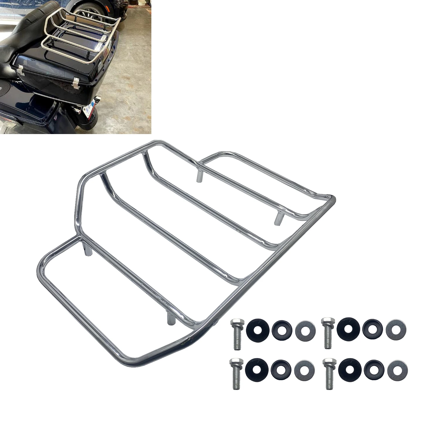 Chrome Tour Pack Luggage Rack Trunk Lid Mount Bracket For Harley Touring Models 1984-UP