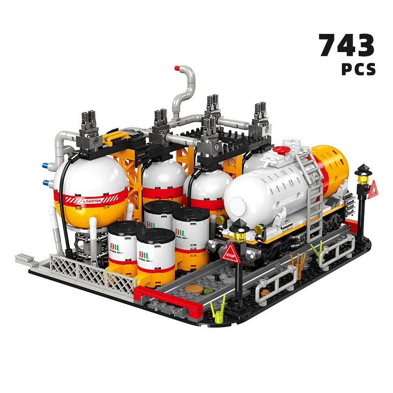 مجموعة مكعبات بناء لتصريف زيت المدينة آلة الضخ 3 في 1 مصنع كيميائي، مصنع تخزين النقل ألعاب تعليمية للأطفال