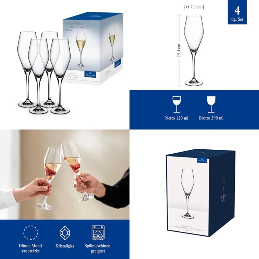 

La Divina Collection, 4 oz Capacity, Set of 4 Crystal Glass, Made in Europe