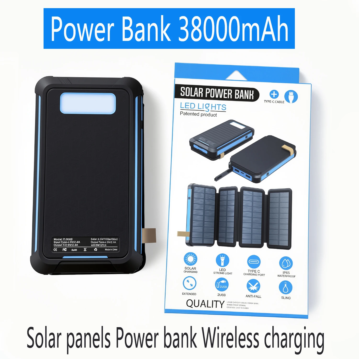 

38000 мАч солнечный аккумулятор портативные складные солнечные панели быстрая зарядка открытый кемпинг водонепроницаемая солнечная энергия для iPhone