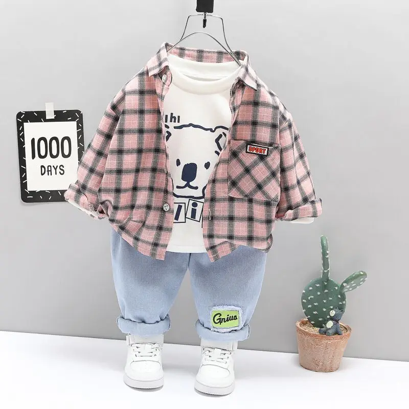 

Baby Boy Clothes 0-5Y Spring Autumn Fashion Suit Boys Cartoon Plaid Shirts Jeans Children's Casual Clothes Baby 3 Piece Sets