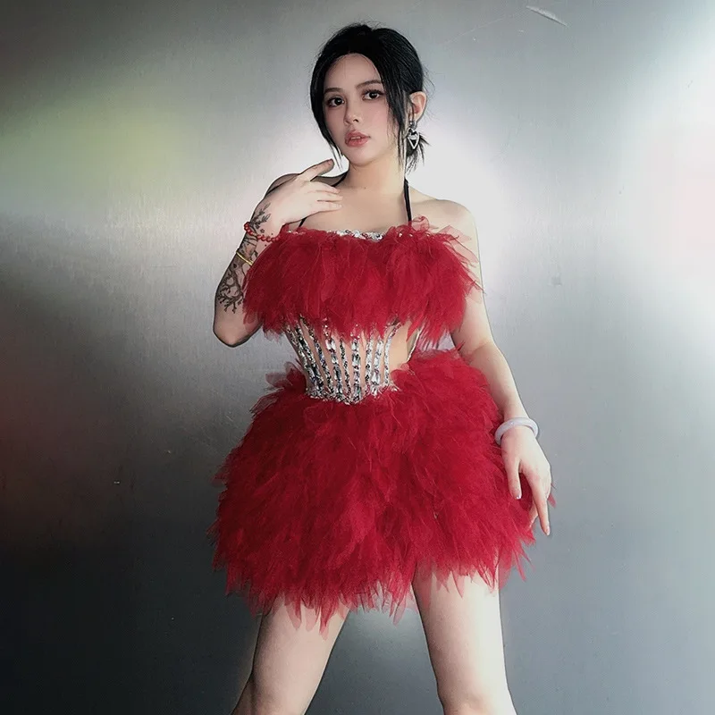 

Birthday Costume Diamond Costume Multi-layer Lace Rhinestone Waist Tutu Cute Sweet Evening Dress Stage Wedding Guest Dress Woman