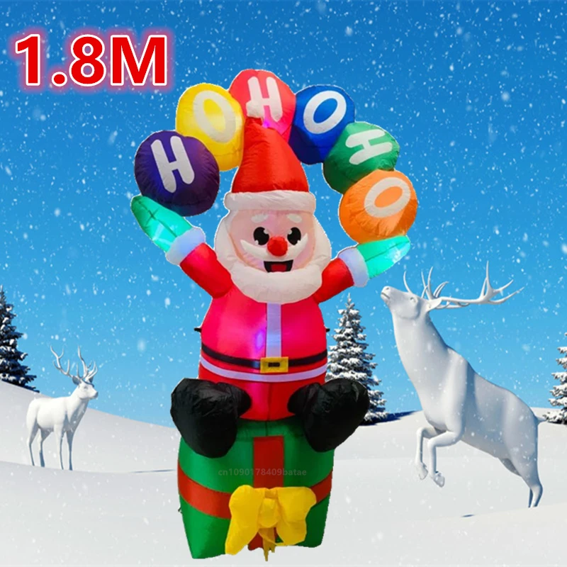 

1.8M inflatable signboard Santa Claus sitting gift package with built-in LED lights for outdoor courtyard party decorations