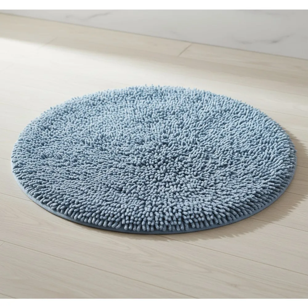 

100% Cotton Bath Rug Set, Ultra Soft & Absorbent, Non-Slip Backing, 30" Round Blue Mat for Bathroom & Kitchen