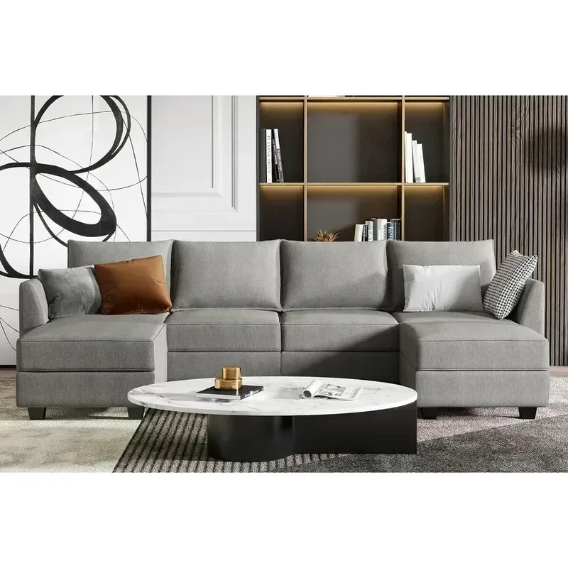 U-Shaped Modular Sofa Set, 6-Seater Sectional Couch with Storage for Living Room Furniture