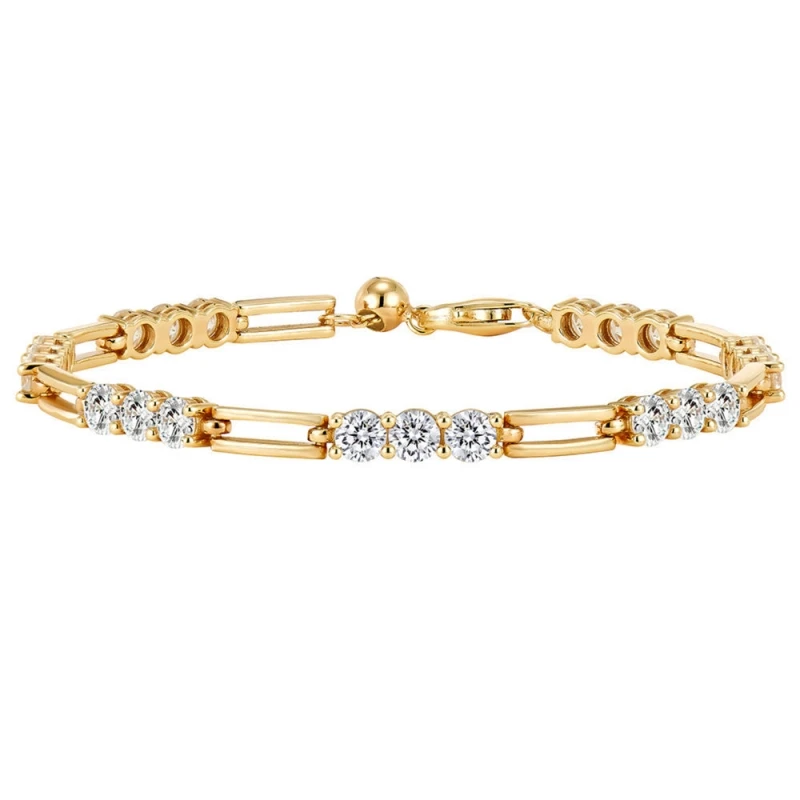Cameo Gold Silver Tone Paperclip Chain Bracelet Round 925 Silver High Carbon Zircon Link Bracelet Delicate Daily Fashion Jewelry