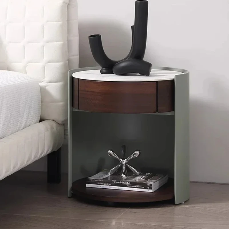 

Итальянский минималистичный прикроватный шкаф из каменной плиты для спальни, современный минималистичный круглый маленький прикроватный шкафчик с краской