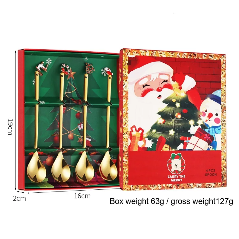 4PCS Stainless Spoon Christmas Set Pendant Spoon Coffee Spoon Christmas Gift Box Creative Gift