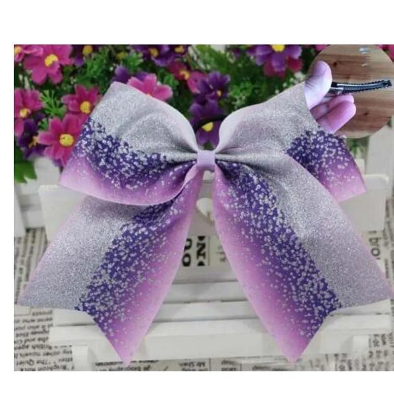 10pieces New  Silver Glitter Ombre Cheer Bow Cheerleading Dance 7.5inch Hair Bow With Elastic Rubber Band