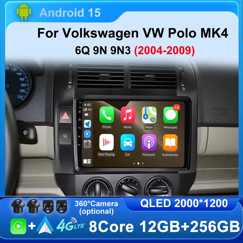 Car Radio GPS Navigation Multimedia Video Player for Volkswagen VW Polo MK4 6Q 9N 9N3 2004-2009 Android Auto Carplay Head Unit