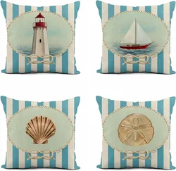 Linen throw pillowcase lighthouse sailing sea shell home décor pillowcase square cushion cover sofa cushion cover 45x45