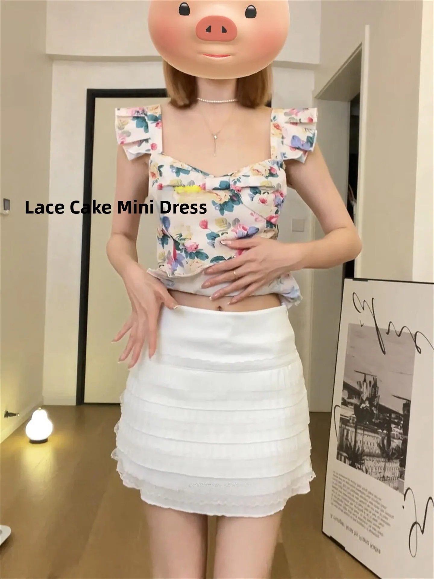 

White Lace Pleated Half Skirt Women's plus Size Anti-Light High Waist Bodycon Pure Desire Sexy Pleated Short Skirt