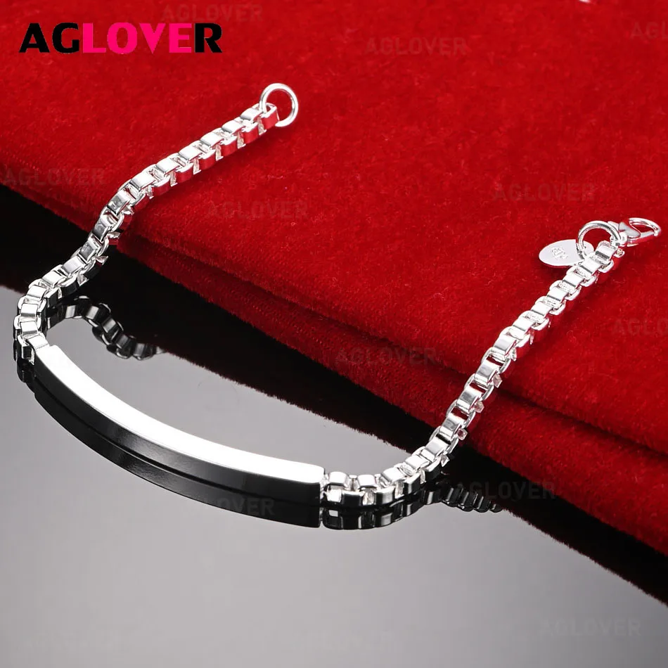 AGLOVER 925 Sterling Silver 4mm Square Box Chain Medium Light Bracelet Charming Fashion Personality Women Wedding Gift Jewelry