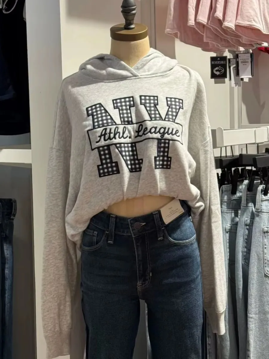 

Letter Embroidery Hoodies Sweatshirt Women Long Sleeve Pocket Loose Sweatshirts Autumn New Sweet Casual Sport Pullover Top Femme