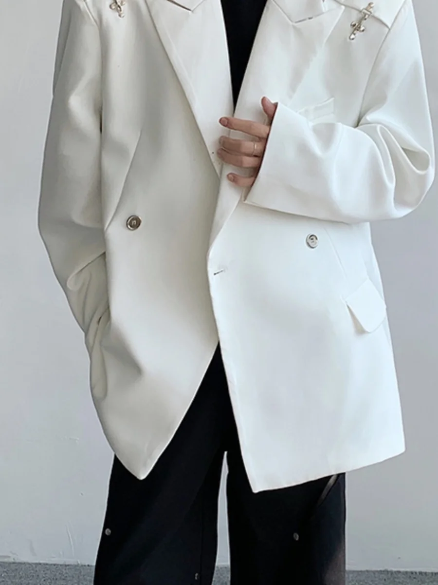 

Trendy White Suit Jaet for Men oulder Padded Western Sle Collar Casual Autumn Long Sve Single Button Pure Color