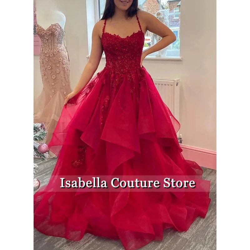 Red Wedding Dress Glitter Embroidery Prom Dresses Fluffy Tulle Multi-layer Formal Occasions Vestidos De FiestaCustomize