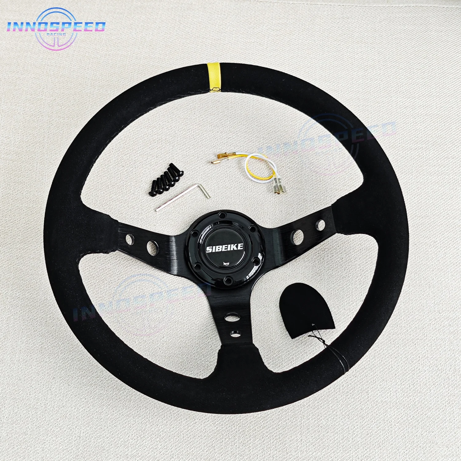 Volante Deportivo JDM de 14 Pulgadas, Negro, de Cuero Suede, para Drifting y Juegos, PC-ST03