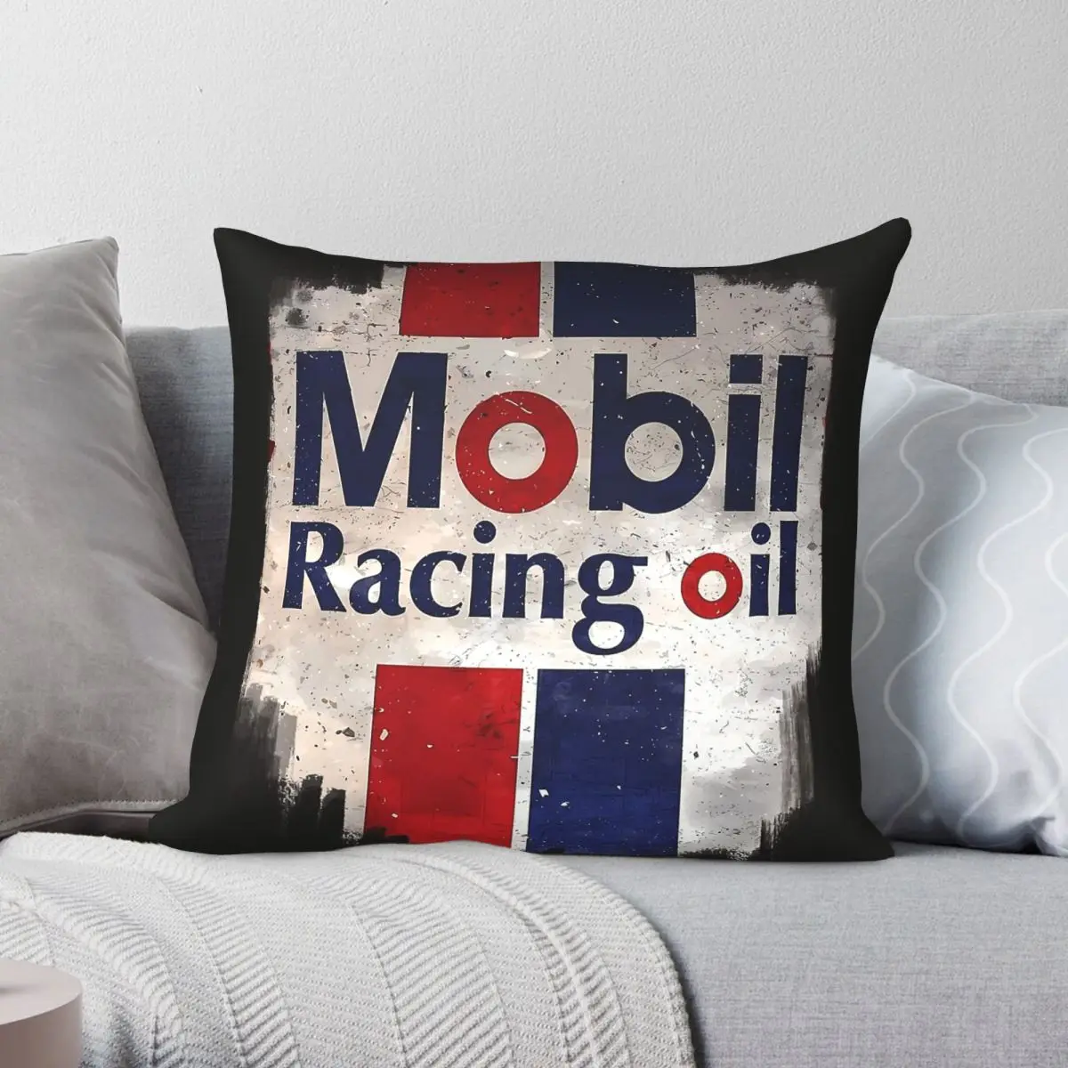 Mobil Racing Oil Vintage Sign Square Pillowcase Polyester Linen Velvet Pattern Decorative Throw Pillow Sofa Cushion Wholesale