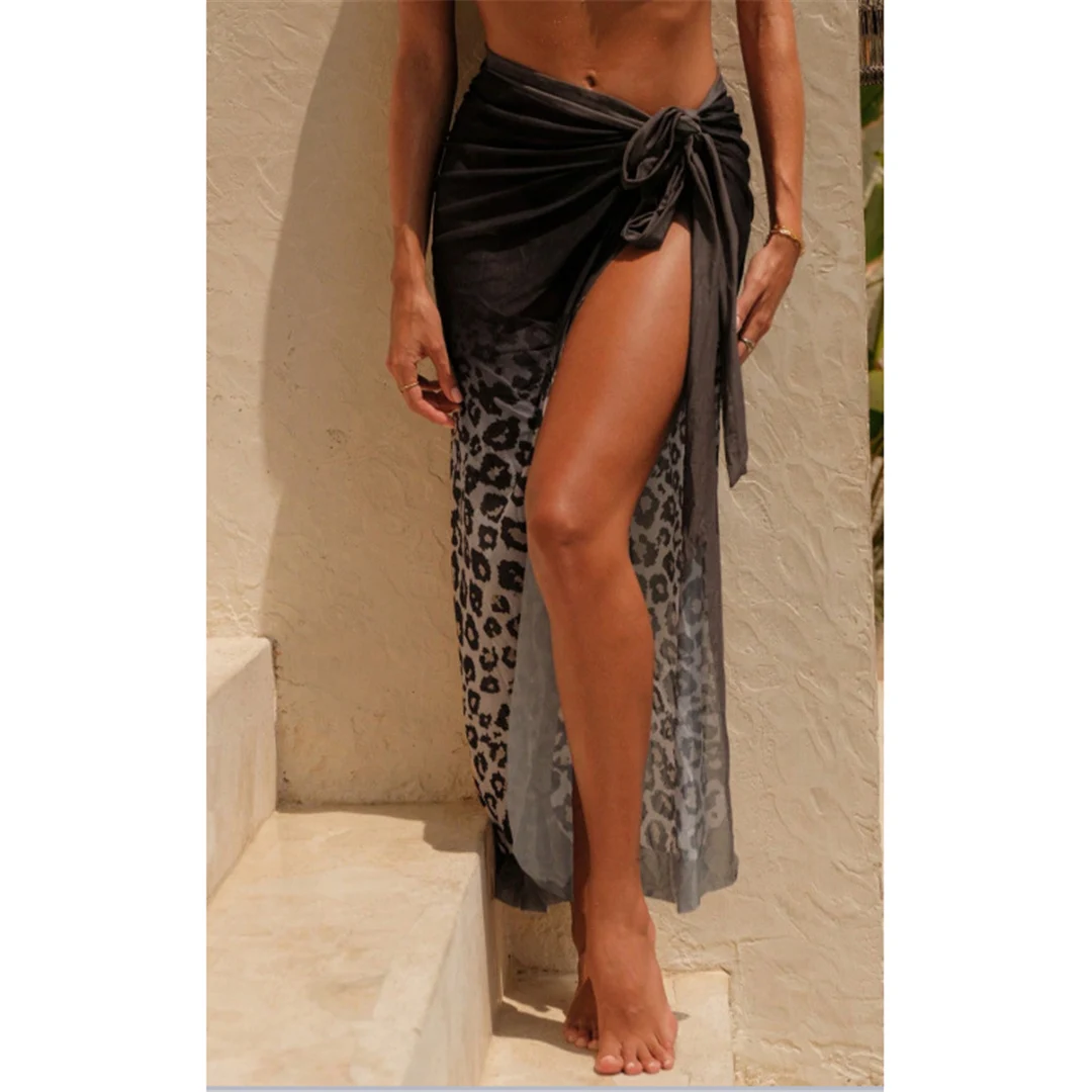 XS - L Farbverlauf Leoparden-Chiffon-Sarong Pareo Strandüberwurf Strandkleid Strandmode Sommer Damen V6617 – Detail 7