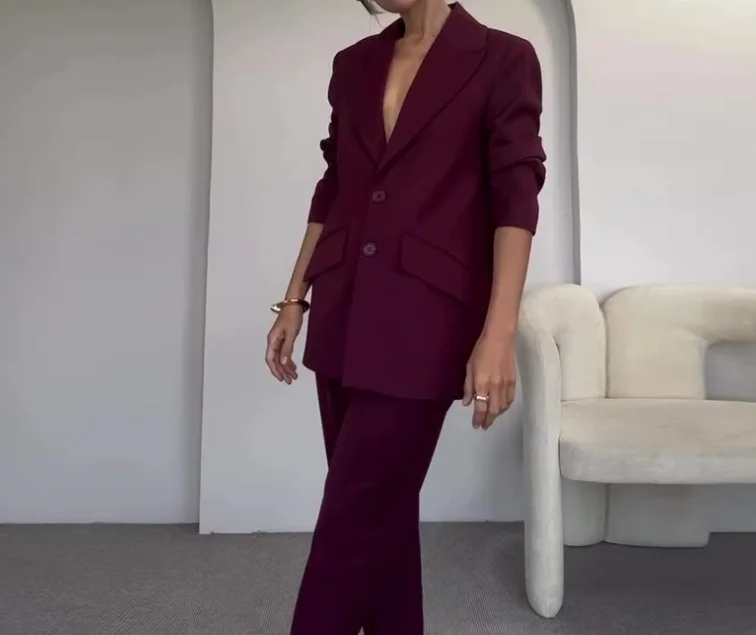 

Urban 2 Piece Sets Commuting Suit Pants Set Commuter Urban Suit Set Long Sleeved Jacket High Waisted Straight Leg Pants Set