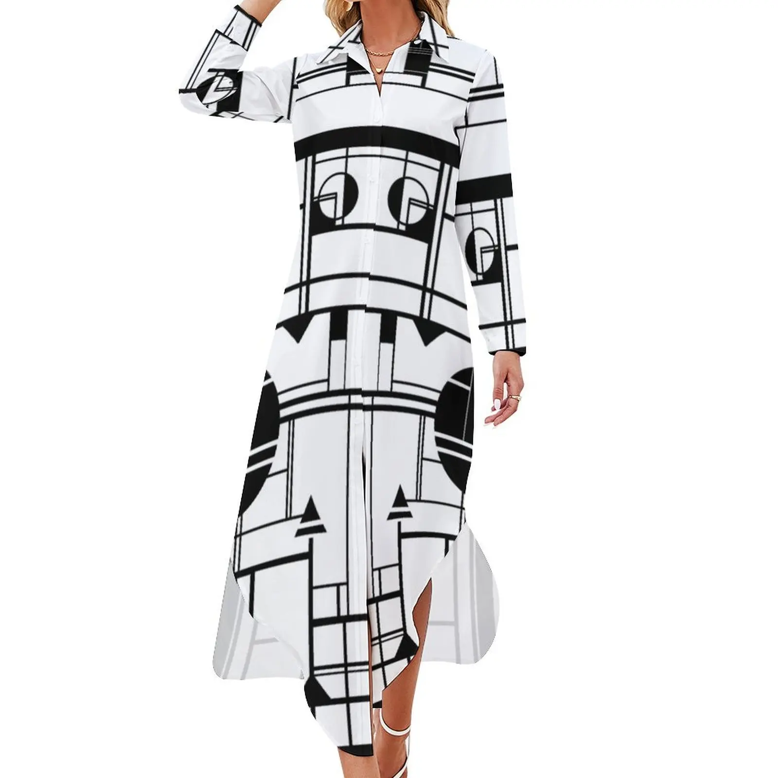 

Prairie Pop Long Sleeved Shirt Dress Evening gown Dress vintage women dress Women's evening