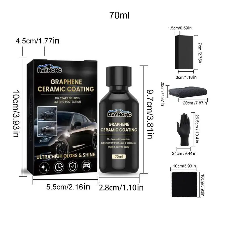 Agente de Revestimento Automóvel para Auto, Cerâmica, Líquido Polimento, Grafeno, Hidrofóbico, Sem Água, Ferramentas De Revestimento De Vidro, Restauração Automóvel, 70ml