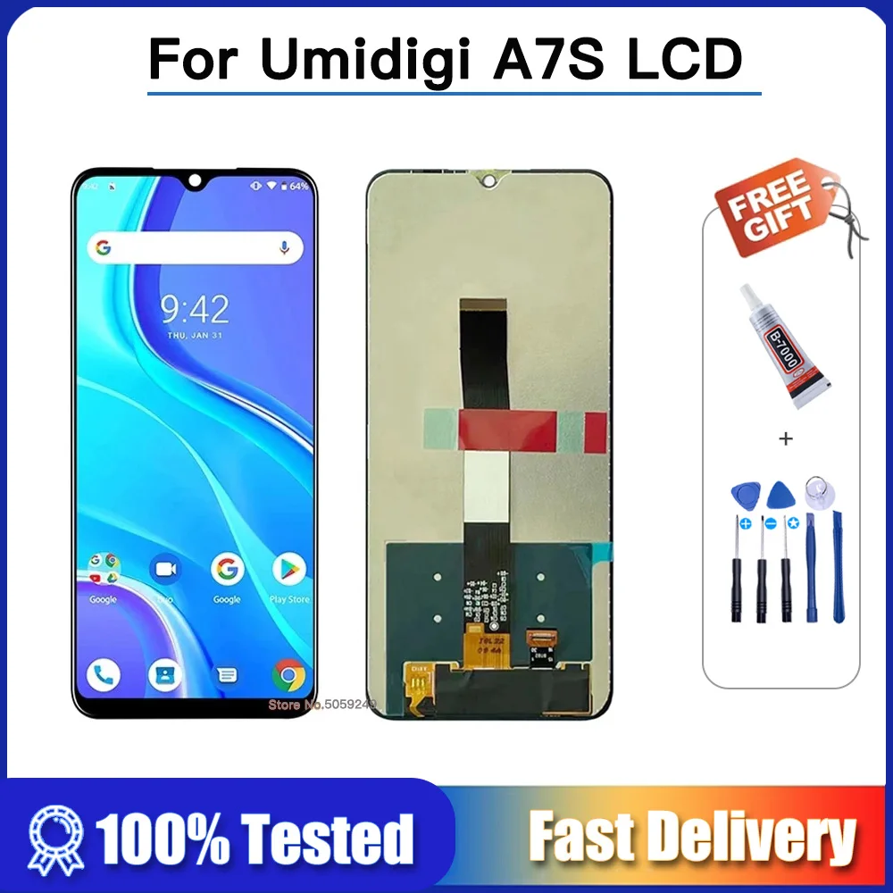 6.53 "สำหรับ Umi umidigi A7S จอแสดงผล LCD พร้อมชุดประกอบดิจิไทเซอร์หน้าจอสัมผัสสำหรับ umidigi A7 S LCD พร้อมเครื่องมือ + กาว