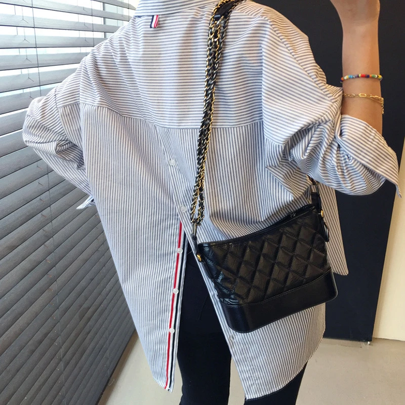 

New Korean Stripes Blouses Chic Women Shirts Spring Lapel Single-breasted Loose Solid-colored Shirt