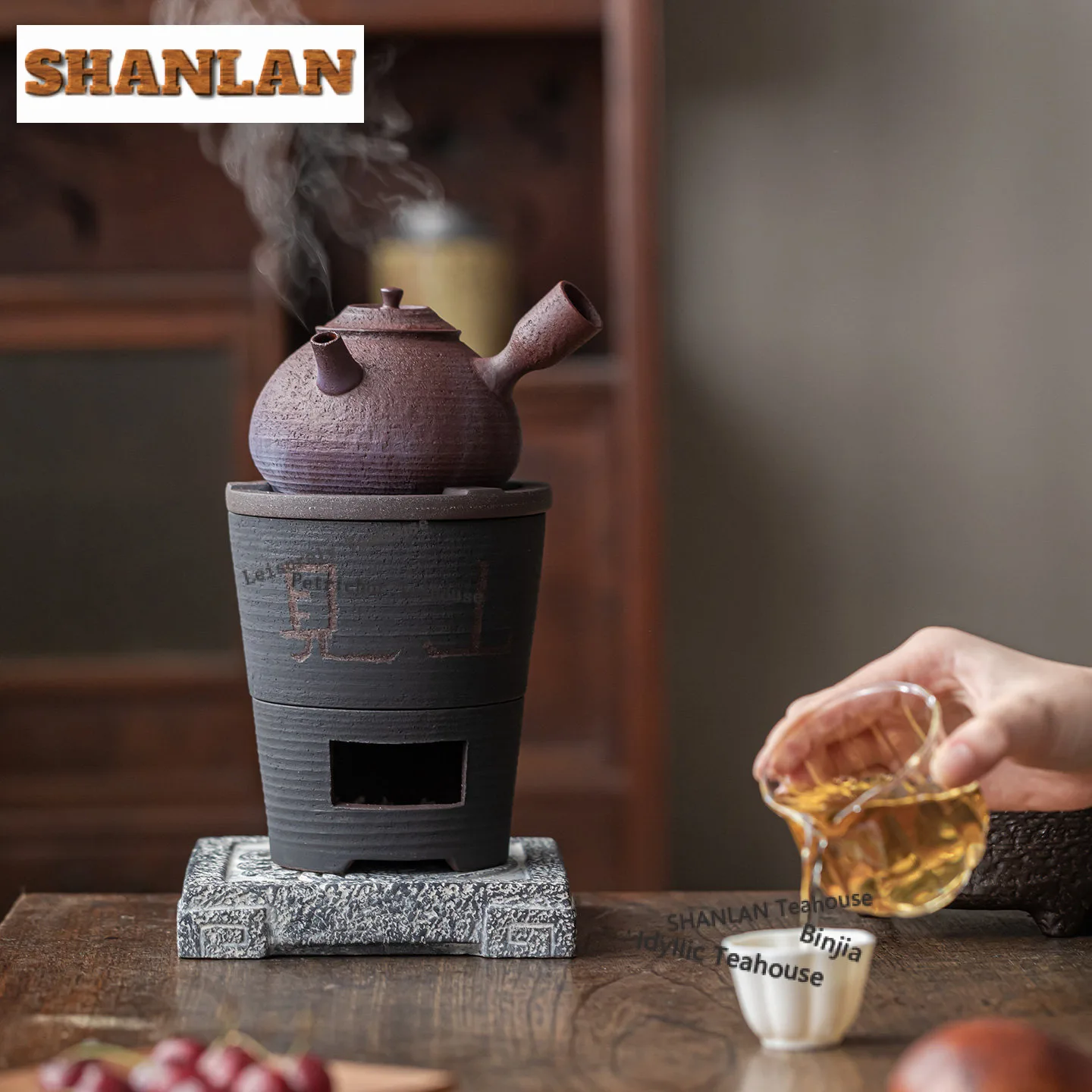 Coarse Pottery Side Handle Tea Warmer Holder Alcohol Burner Stove Kettle Stand Boiling Water Carbon Furnace Chinese Tea Set