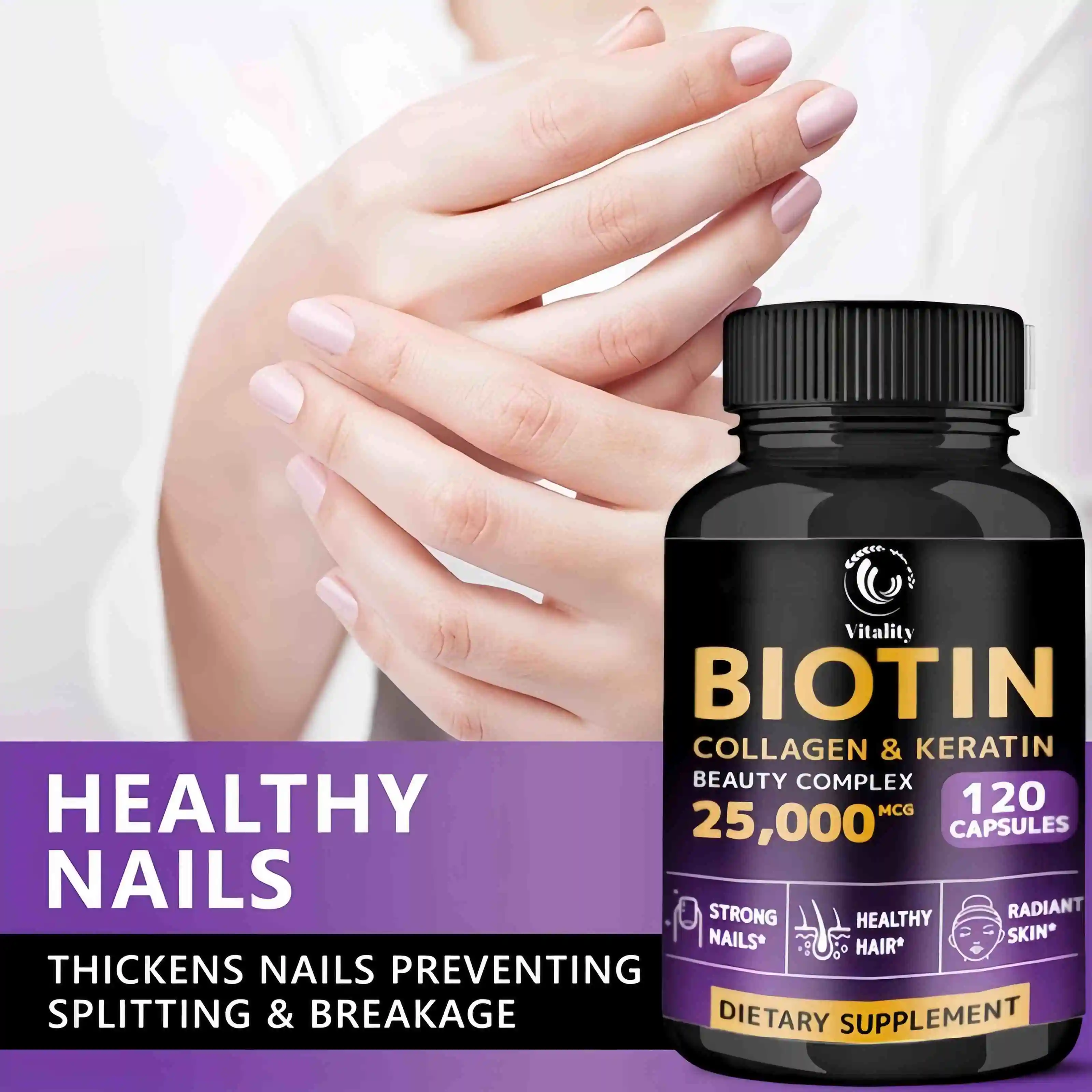 Hair Skin & Nails Vitamins - Biotin Collagen Keratin Capsules