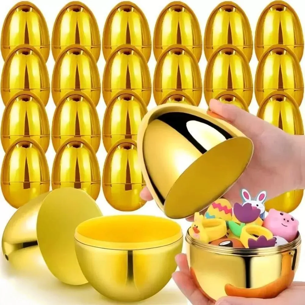 12/24 Piezas de Huevos de Pascua Divertidos Galvanizados en Oro de 6-8 cm para Fiestas de Cumpleaños, Carnaval, Regalos Escolares, Dulces, Piñata, Relleno de Cestas