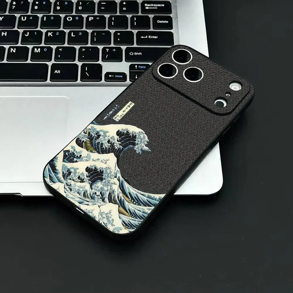 Great Wave Kanagawa Anime Phone Case Fashion Black Frosted TPU Phone Case For IPhone 12-17. UV Spray Painted Design