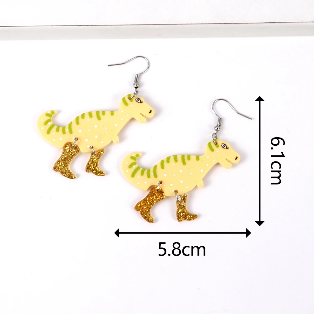 Cute Cartoon Dinosaur with Boots Acrylic Drop Earrings for Women Funny Tyrannosaurus In High Heels Dangle Earring 2023 Jewelry