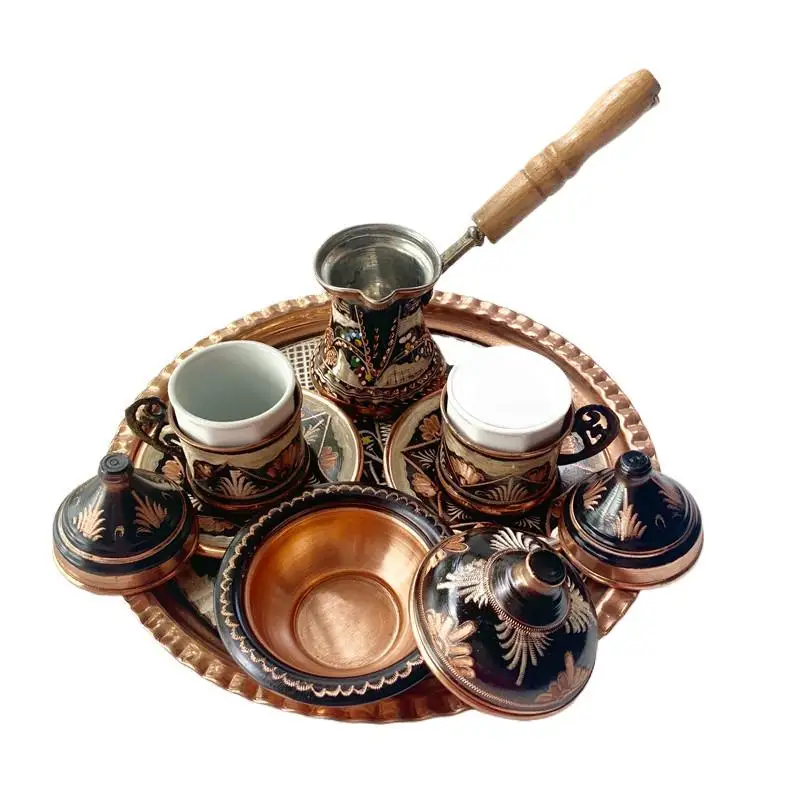 

Ручная резная медная шина, цвет эмали, набор кофейных чашек и кастрюль ручной работы, драгоценный металл.