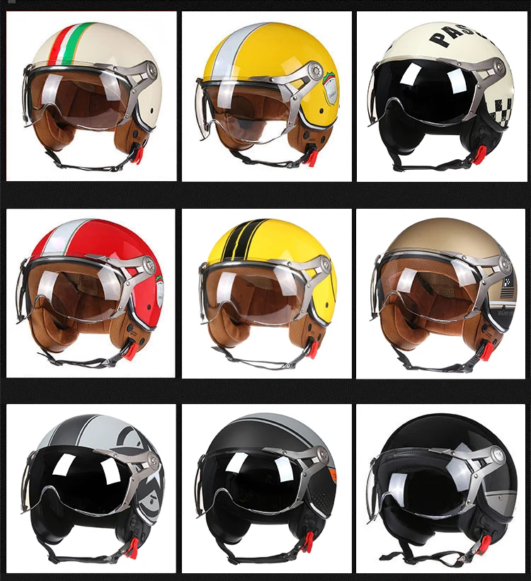 Casco de motocicleta Jet Vintage Casco de cara abierta Retro 3/4 medio Casco Cafe Racer abatible hacia arriba lente antiniebla Casco Moto Kask