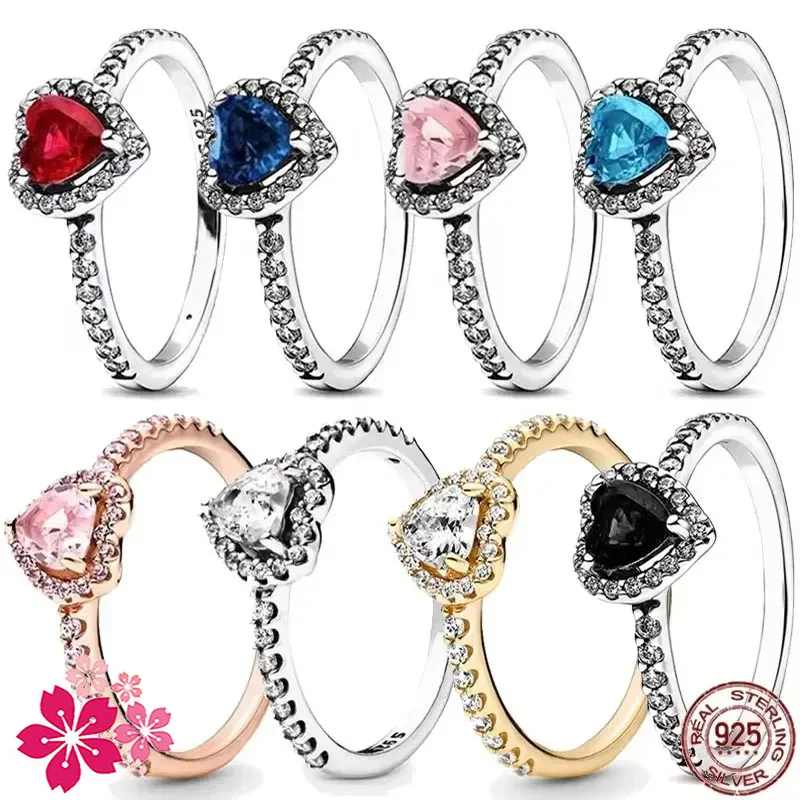 

925 sterling silver heart-shaped multi-color ring, luxurious and exquisite charm, fashionable jewelry, engagement surprise gift